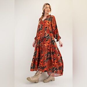 Easel Vibrant Floral Long Sleeve Dress